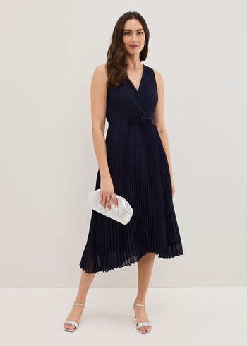 Phase Eight Cressida Pleated Dress Navy Australia | ZR8167403